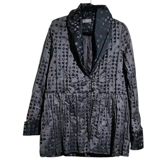 Woman’s Lightweight Black Gray Blazer/Jacket/Coat Dotted Collared Buttons Size 8 - Picture 1 of 10